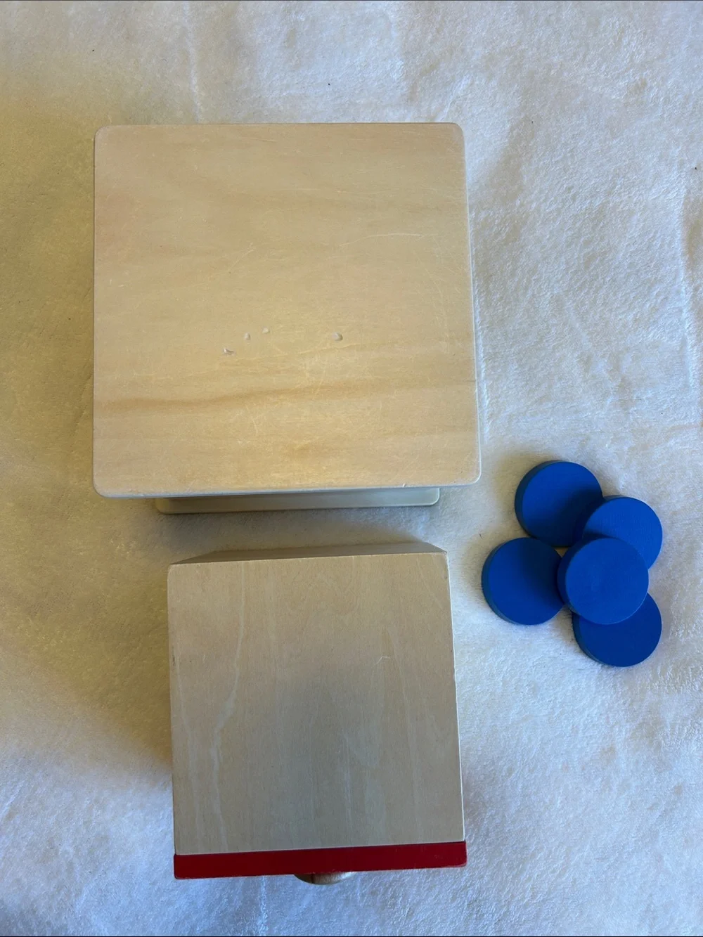 Wooden Shape Sorter Coin Box - Red & Blue Kids Toy